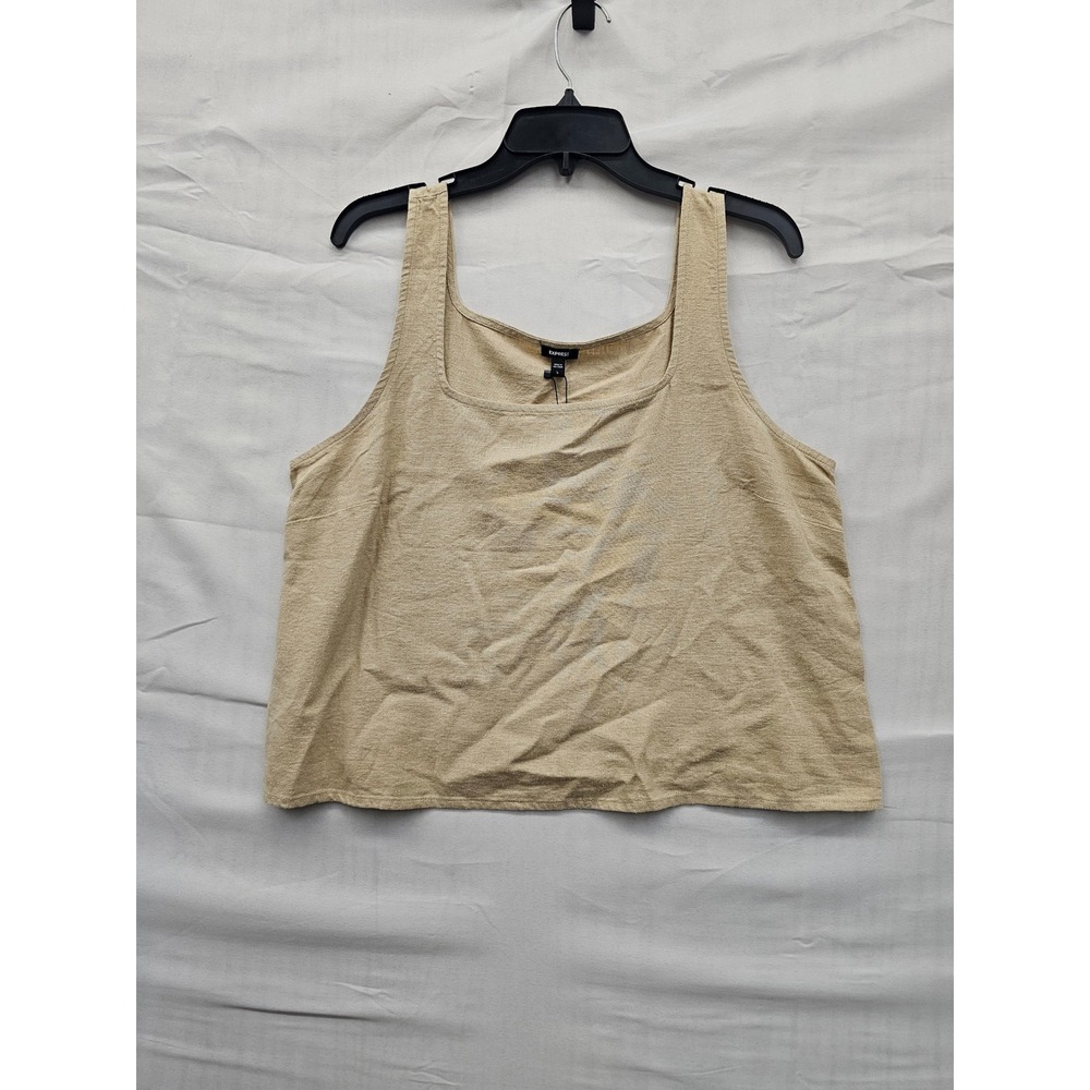 Express Womens Square‎ Neck Tank Top Cream Linen Blend Casual Size Large